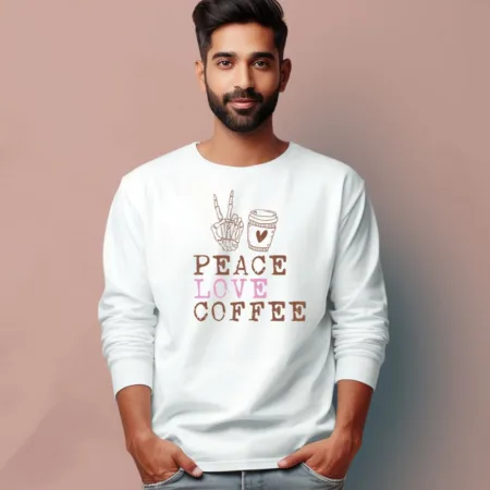 Men's Peace Love Coffee Quote Printed Full Sleeve T Shirt
