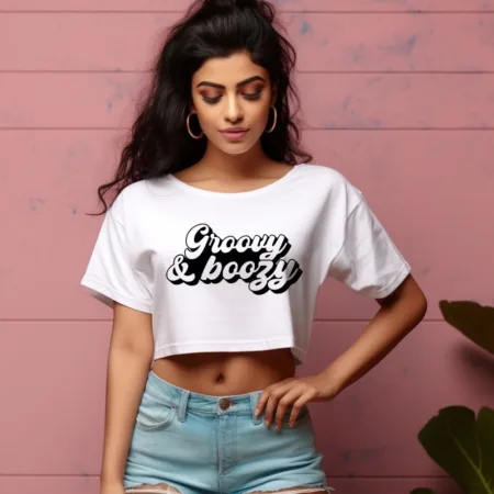 Women's Groovy & Boozy Graphics Printed Crop Tops