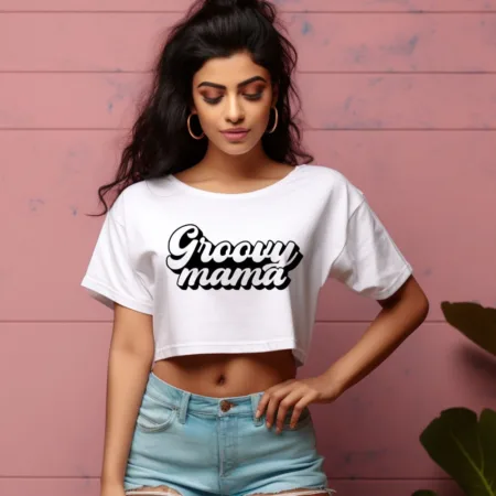 Women's Groovy Mama Graphics Printed Crop Tops