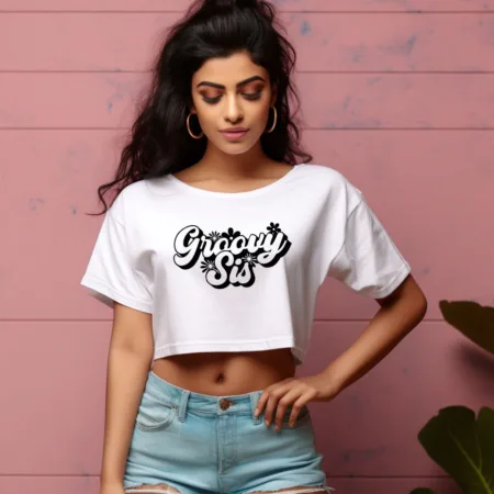 Women's Groovy Sis Flower Graphics Printed Crop Tops