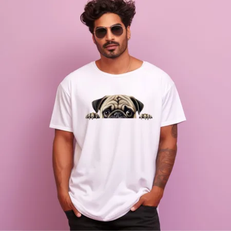 Men's Pug Design Printed Oversized T-Shirt