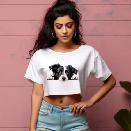 Women's Border Collie Graphics Printed Crop Tops