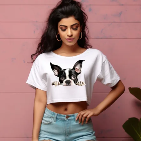 Women's Boston Terrier Graphics Printed Crop Tops