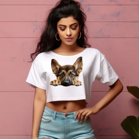 Women's German Shepherd Graphics Printed Crop Tops