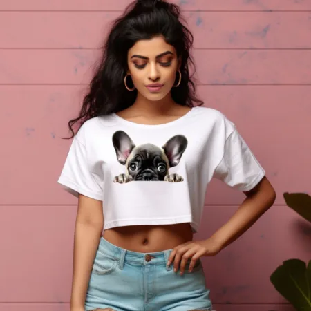 Women's French Bulldog Graphics Printed Crop Tops