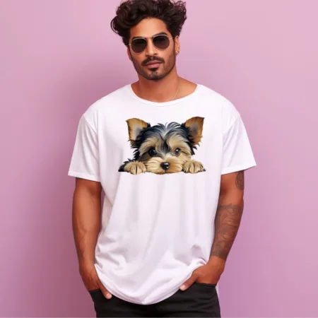 Men's Yorkshire Terrier Design Printed Oversized T-Shirt