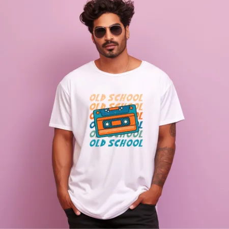 Men's Old School Design Printed Oversized T-Shirt