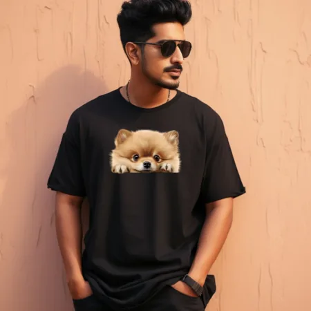 Men's Pomeranian Design Printed Oversized T-Shirt