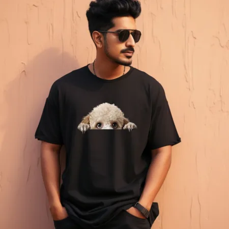 Men's Poodle Design Printed Oversized T-Shirt