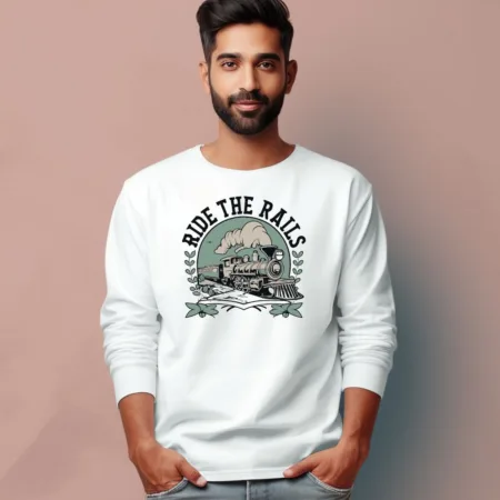 Men's Ride The Rails  Quote Printed Full Sleeve T Shirt