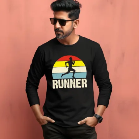 Men's Runner Graphics Printed Full Sleeve T Shirt