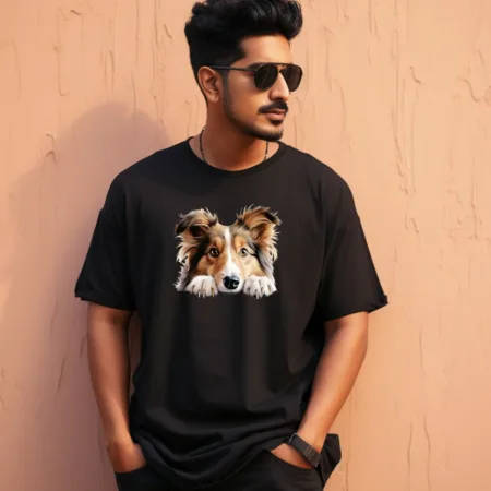 Men's Shetland Sheepdog Design Printed Oversized T-Shirt