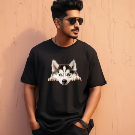 Men's Siberian Husky Design Printed Oversized T-Shirt