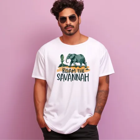 Men's Roam The Savannah Design Printed Oversized T-Shirt