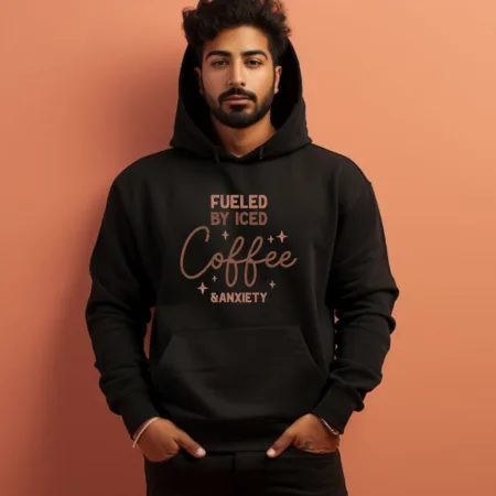 Men's Fueled By Iced Coffee & Anxiety Graphics Printed Hoodies