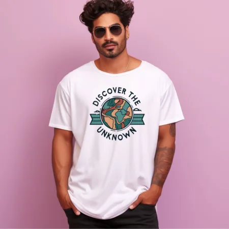 Men's Discover The Unknown Design Printed Oversized T-Shirt
