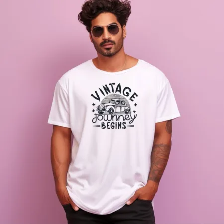 Men's Vintage Journey Begins Design Printed Oversized T-Shirt