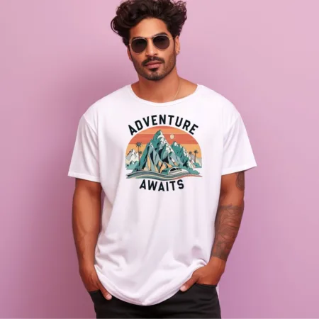 Men's Adventure Awaits Design Printed Oversized T-Shirt