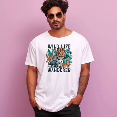Men's Wild Life Wanderer Design Printed Oversized T-Shirt