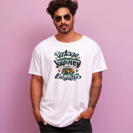 Men's Vintage Journey Begins Design Printed Oversized T-Shirt