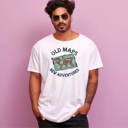 Men's Old Maps New Adventures Design Printed Oversized T-Shirt