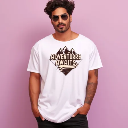 Men's Adventurre Awaits Design Printed Oversized T-Shirt
