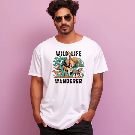 Men's Wild Life Wanderer Design Printed Oversized T-Shirt