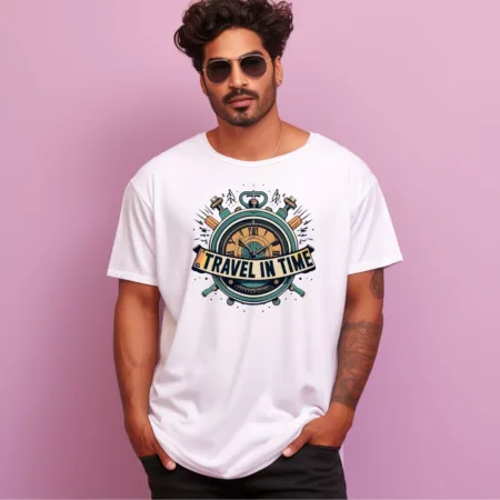 Men's Travel In Time Design Printed Oversized T-Shirt