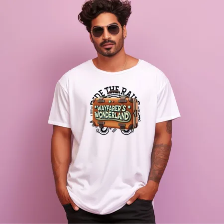 Men's Wayfarer's Wonderland Design Printed Oversized T-Shirt