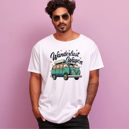 Men's Wanderlust Wagon Design Printed Oversized T-Shirt