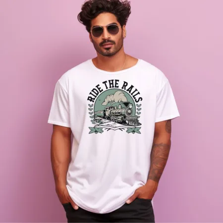 Men's Ride The Rails Design Printed Oversized T-Shirt