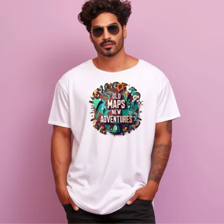 Men's Old Maps New Adventures Design Printed Oversized T-Shirt