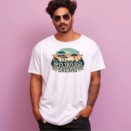 Men's Safari Dreams Design Printed Oversized T-Shirt