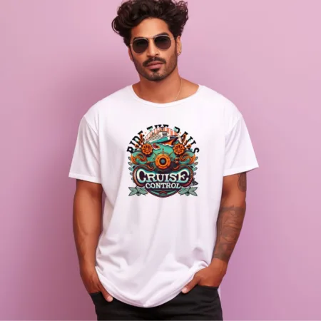 Men's Ride The Rails Cruise Control Design Printed Oversized T-Shirt