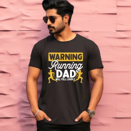 Men's Warning Running Dad Will Yell Loudly Graphics Printed T-Shirt