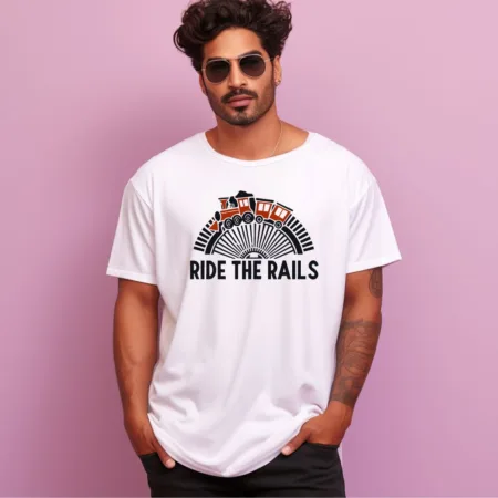 Men's Ride The Rails Design Printed Oversized T-Shirt