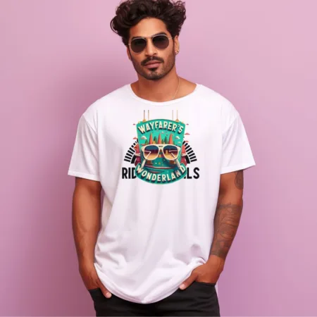 Men's Wayfarer's Wonderland Design Printed Oversized T-Shirt