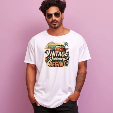 Men's Vintager Journey Begins Design Printed Oversized T-Shirt