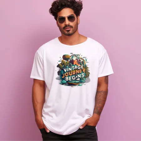 Men's Vintage Journey Begins Design Printed Oversized T-Shirt