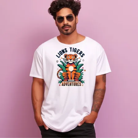 Men's Lions Tigers Adventure Design Printed Oversized T-Shirt
