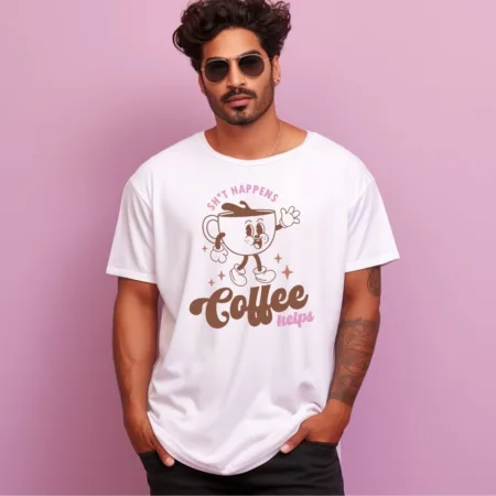 Men's SH'T Happens Coffee Helps Design Printed Oversized T-Shirt
