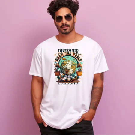 Men's Discover Roam The World Design Printed Oversized T-Shirt