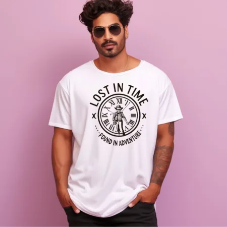 Men's Lost In Time Found In Adventure Design Printed Oversized T-Shirt