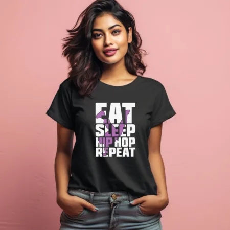 Women's Eat Sleep Hip Hop Respect Graphics Printed T-Shirt