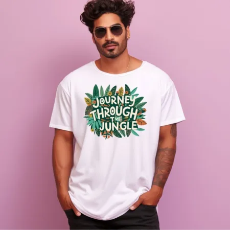 Men's Journey Through Jungle Design Printed Oversized T-Shirt