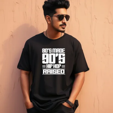 Men's 80's Made 90's Hip Hop Raised Design Printed Oversized T-Shirt