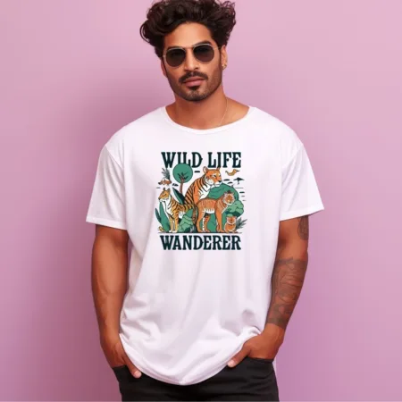 Men's Wildlife Wanderer Design Printed Oversized T-Shirt