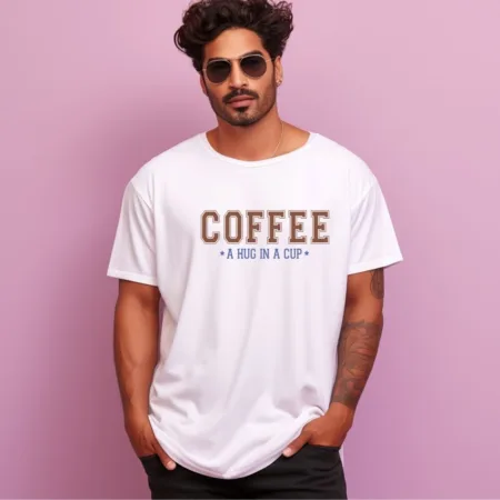 Men's Coffee A Hug In A Cup Design Printed Oversized T-Shirt