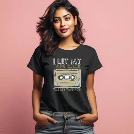Women's I Let My Tape Rock Till My Tape Pop Graphics Printed T-Shirt