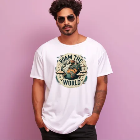 Men's Roam The World Design Printed Oversized T-Shirt